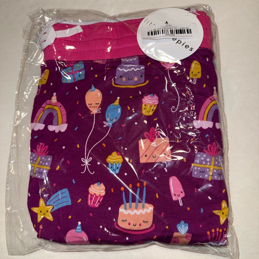 Little Sleepies Purple Pajama Pants with Colorful Cake and Balloon Print